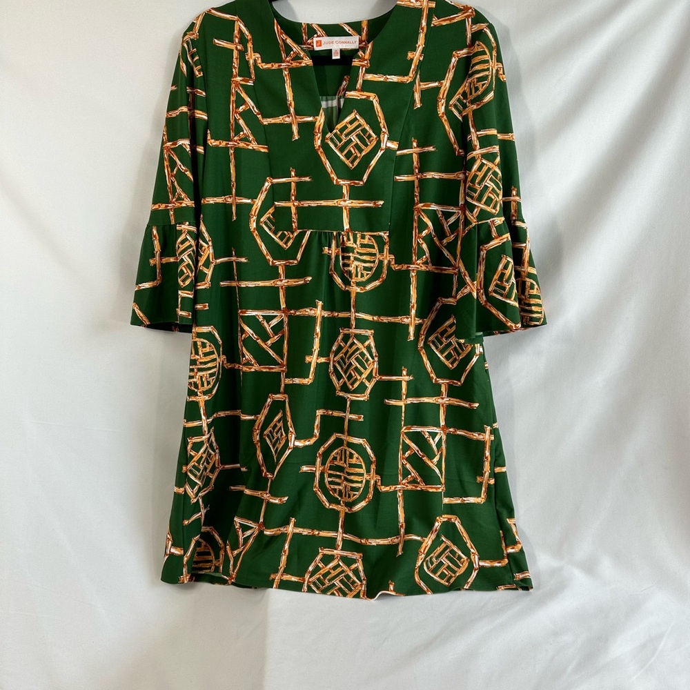 June Connally dress in Bamboo Lattice Shamrock Print